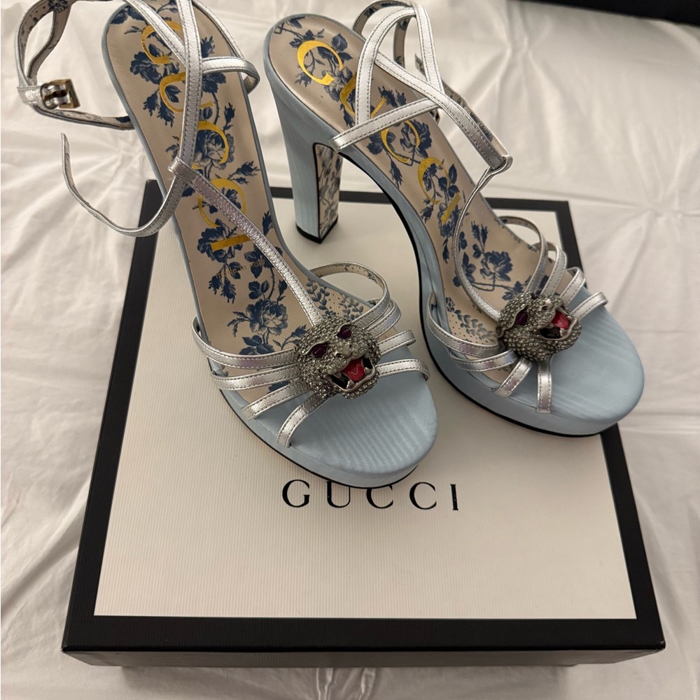 Gucci Silver and Blue Women's Heels